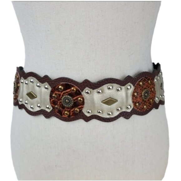 Western Southwestern Brown animal Print gold Studded Belt Size M - Picture 12 of 12